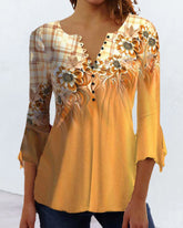 3/4-ärmad topp med blommönster